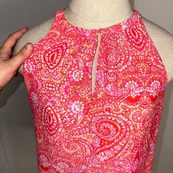 Cynthia Rowley Hot Pink Boho Paisley Y2K Halter Neck Chiffon Tank Top Womens M - Picture 2 of 9